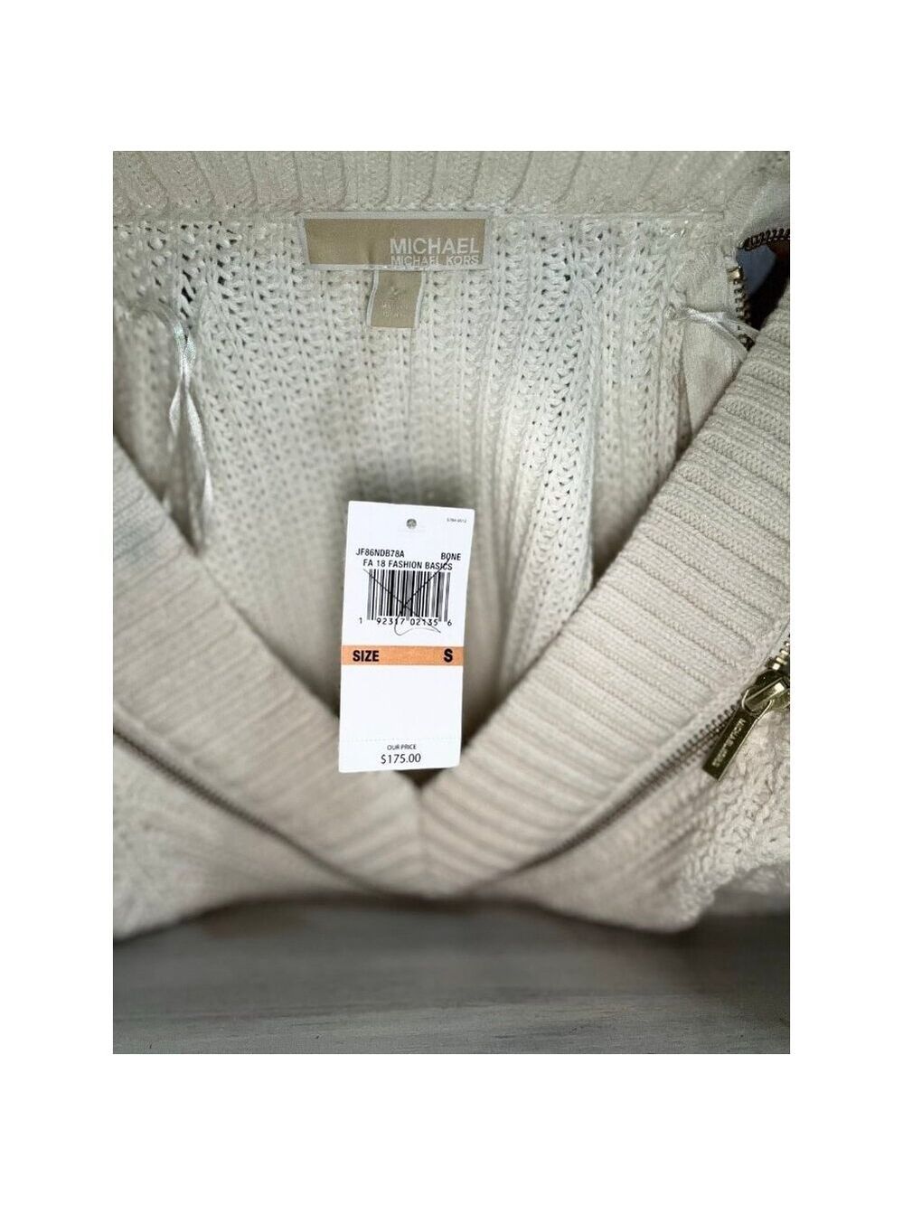 MICHAEL KORS Sweater Women's Size S white Zip Accent Cold Shoulder Knit Top - Picture 5 of 5